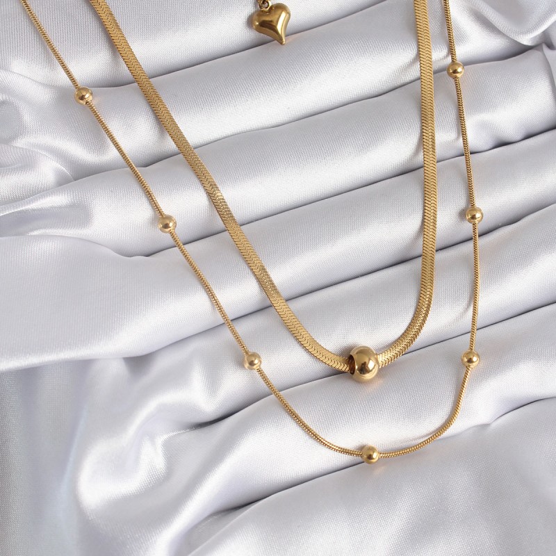 316L Çelik Gold Renk İtalyan Zincir Model Topçuk Detay Kadın Kolye