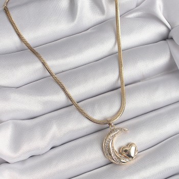 316L Çelik Gold Renk Çelik İtalyan Zincir Zirkon Taşlı Halil Figür Kalp Detay Kadın Kolye