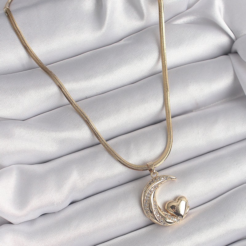 316L Çelik Gold Renk Çelik İtalyan Zincir Zirkon Taşlı Halil Figür Kalp Detay Kadın Kolye