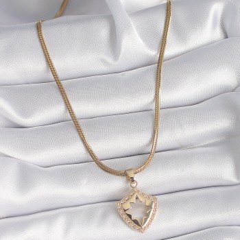 316L Çelik Gold Renk İtalyan Zincir Zirkon Taşlı Kutup Yıldız İşleme Kadın Kolye