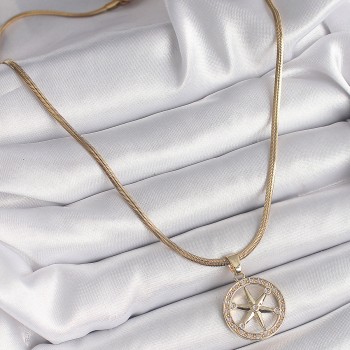 316L Çelik Gold Renk İtalyan Zincir Zirkon Taşlı Kutup Yıldız Model Kadın Kolye