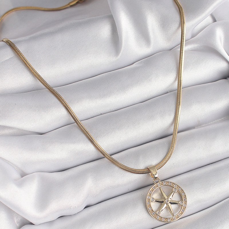 316L Çelik Gold Renk İtalyan Zincir Zirkon Taşlı Kutup Yıldız Model Kadın Kolye