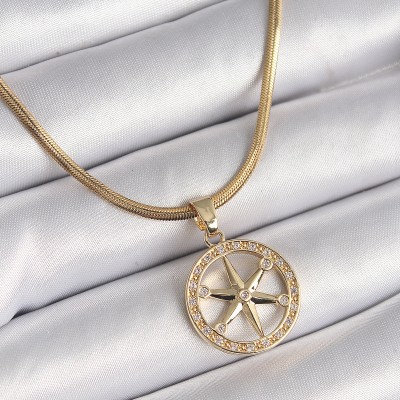 316L Çelik Gold Renk İtalyan Zincir Zirkon Taşlı Kutup Yıldız Model Kadın Kolye