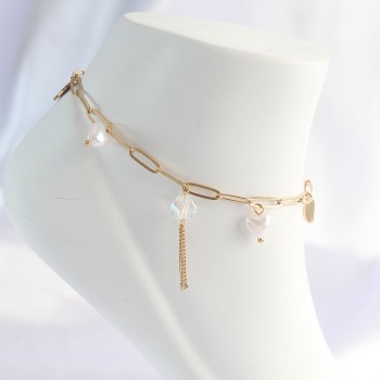 316L Çelik Gold Renk Kalp Detaylı Sallantılı Halhal