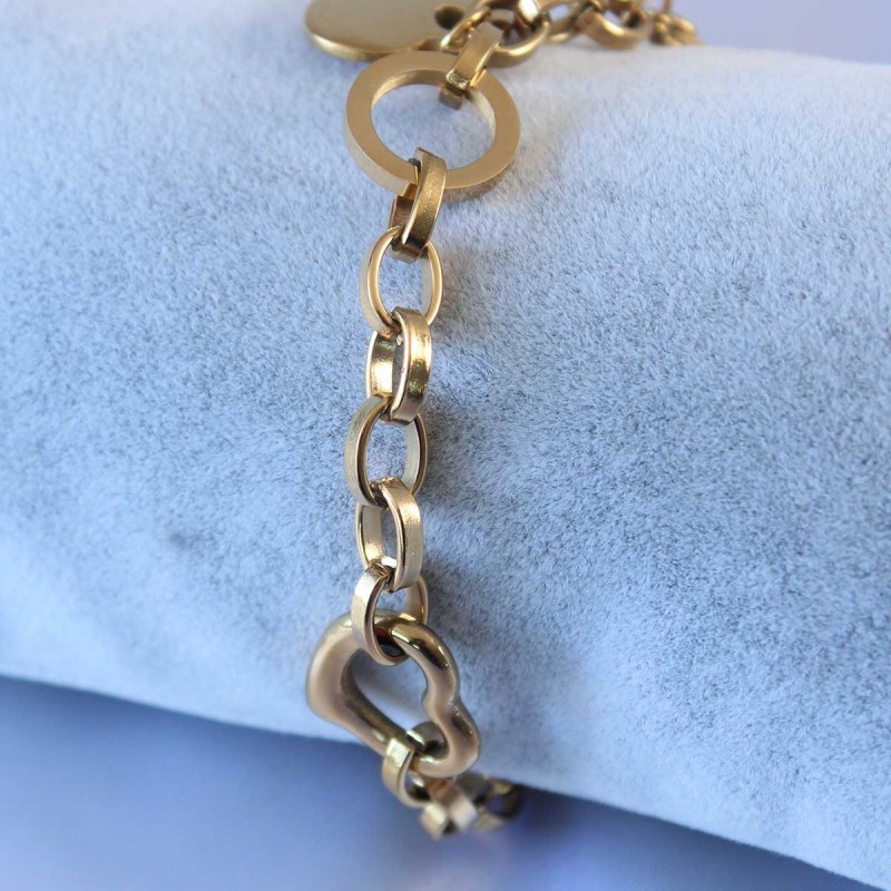 316L Çelik Gold Renk Kalp Figür Zincir Model Kadın Bileklik