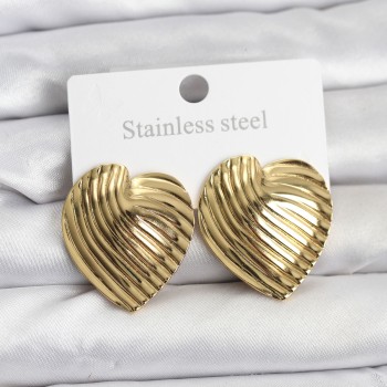 316L Çelik Gold Renk Kalp Model Kadın Küpe