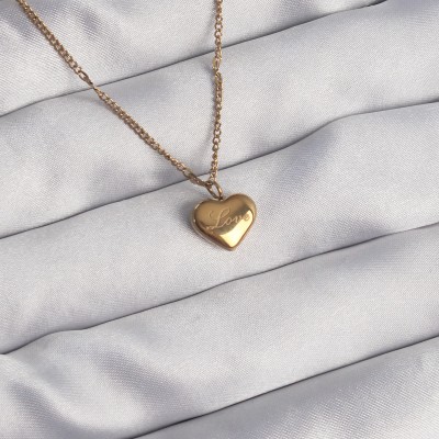 316L Çelik Gold Renk Kalp Model Love Kolye