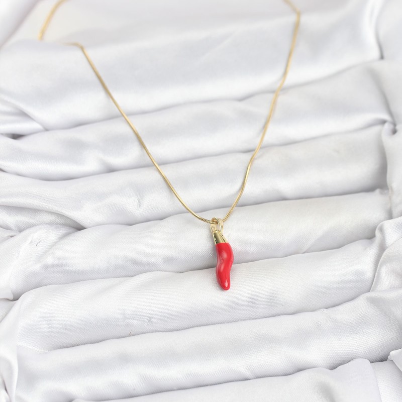 316L Çelik Gold Renk Kapya Kırmızı Biber Model Kadın Kolye