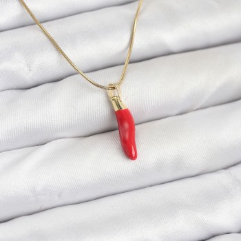 316L Çelik Gold Renk Kapya Kırmızı Biber Model Kadın Kolye