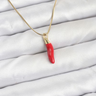 316L Çelik Gold Renk Kapya Kırmızı Biber Model Kadın Kolye