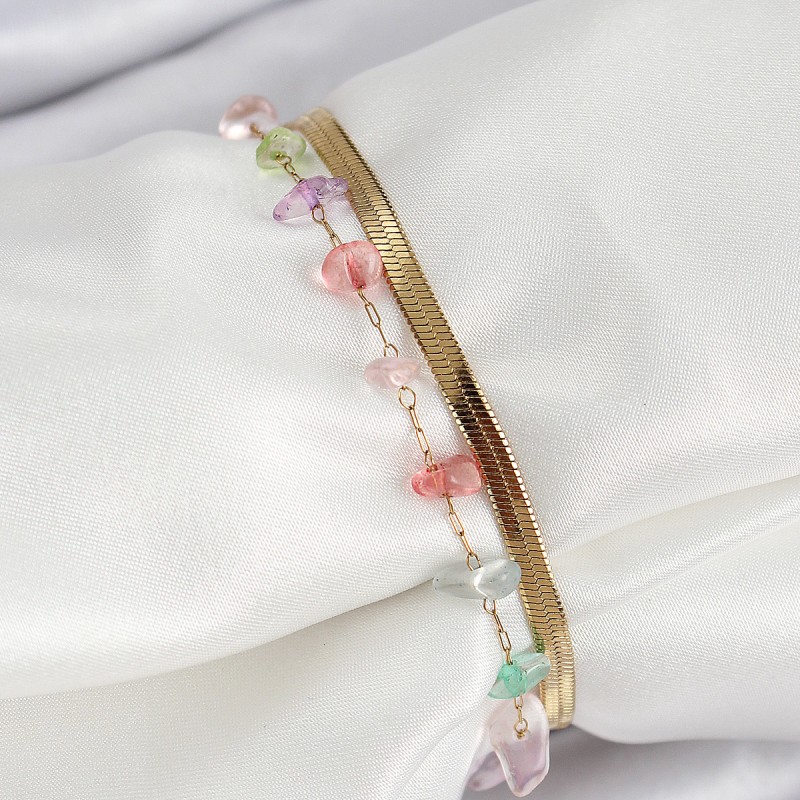 316L Çelik Gold Renk Kristal Karışık Renkli Taşlı Kadın Bileklik