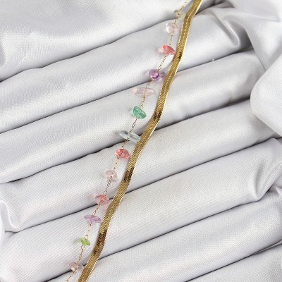 316L Çelik Gold Renk Kristal Karışık Renkli Taşlı Kadın Bileklik