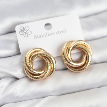 316L Çelik Gold Renk Lazerli Sarmal Halka Kadın Küpe