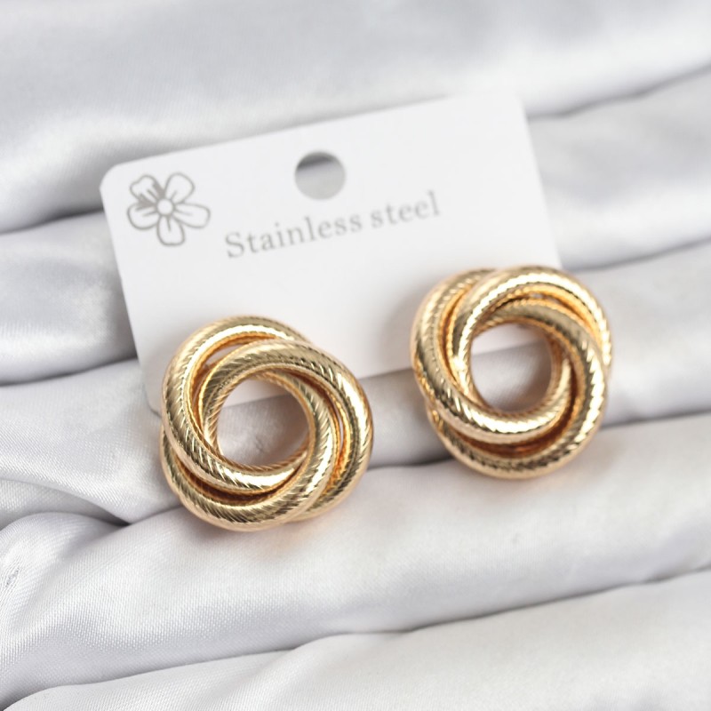 316L Çelik Gold Renk Lazerli Sarmal Halka Kadın Küpe