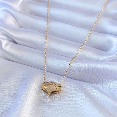316L Çelik Gold Renk Lotus Model Zirkon Taşlı Kadın Kolye