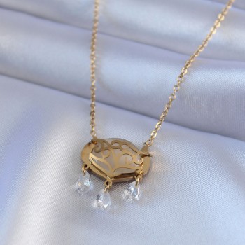 316L Çelik Gold Renk Lotus Model Zirkon Taşlı Kadın Kolye