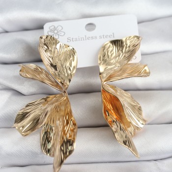 316L Çelik Gold Renk Lotus Yaprak Kadın Küpe