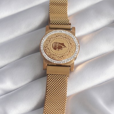 316L Çelik Gold Renk Mıknatıslı Hasır Zirkon Taşlı Çeyrek Altın Model Kadın Bileklik