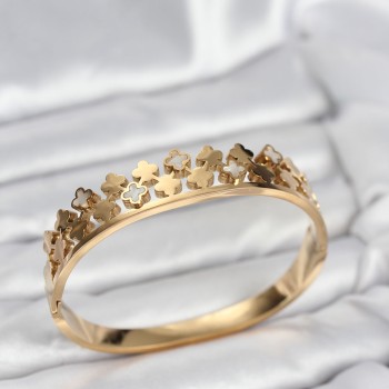 316L Çelik Gold Renk Minimal Yoncalı Kadın Kelepçe Bileklik