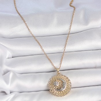 316L Çelik Gold Renk Mix Renk Ay Güneş Model Kadın Kolye