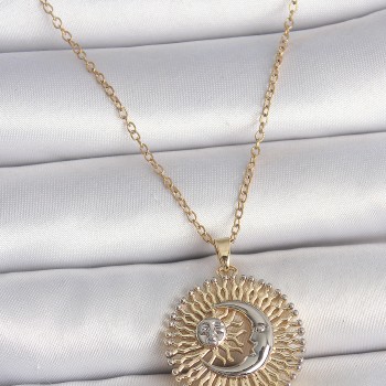 316L Çelik Gold Renk Mix Renk Ay Güneş Model Kadın Kolye