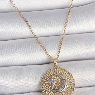 316L Çelik Gold Renk Mix Renk Ay Güneş Model Kadın Kolye