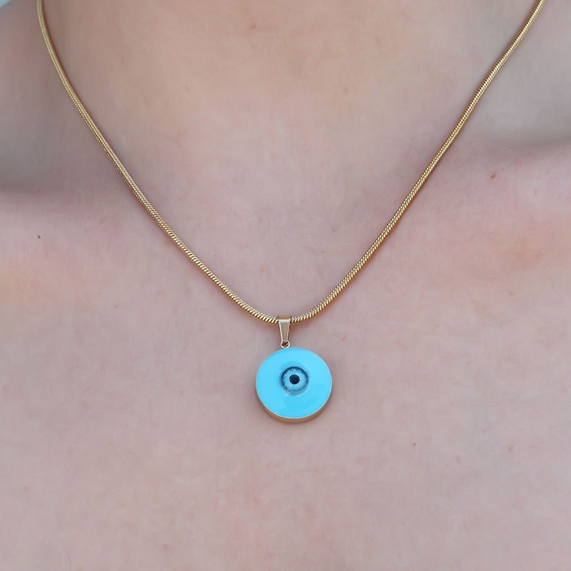 316L Çelik Gold Renk Nazar Boncuk Model Kadın Kolye