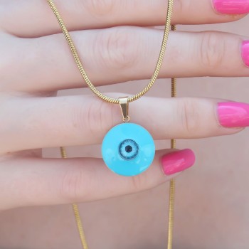 316L Çelik Gold Renk Nazar Boncuk Model Kadın Kolye