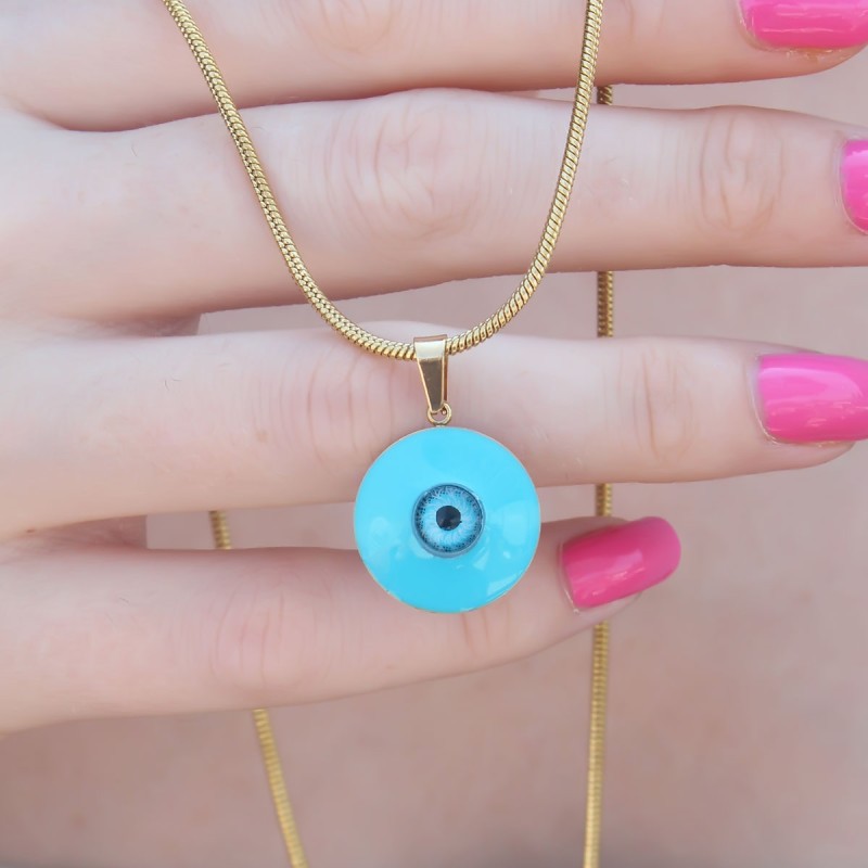 316L Çelik Gold Renk Nazar Boncuk Model Kadın Kolye