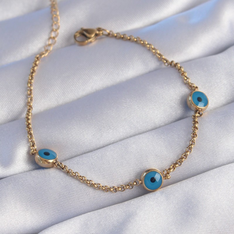 316L Çelik Gold Renk Nazar Boncuk Tasarımlı Bileklik