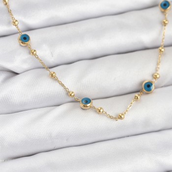 316L Çelik Gold Renk Nazarlı ve Topçuklu Model Kadın Kolye