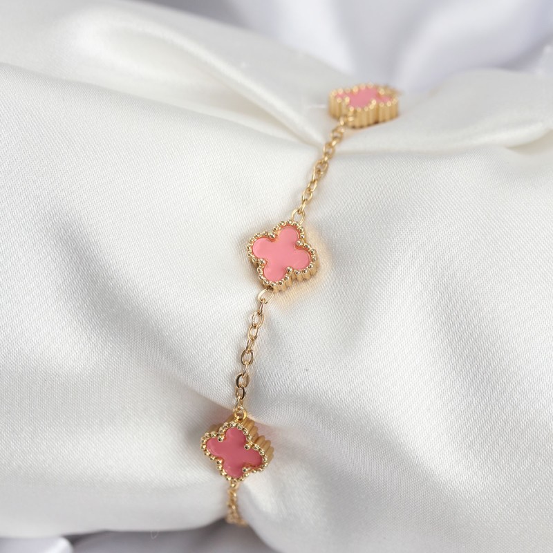 316L Çelik Gold Renk Pembe Baby Boy Yonca Kadın Bileklik