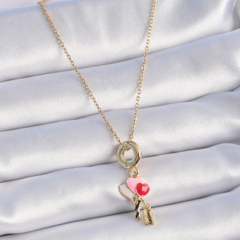 316L Çelik Gold Renk Renkli Kalp Figür Charm Model Kadın Kolye