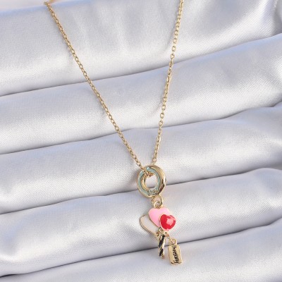 316L Çelik Gold Renk Renkli Kalp Figür Charm Model Kadın Kolye