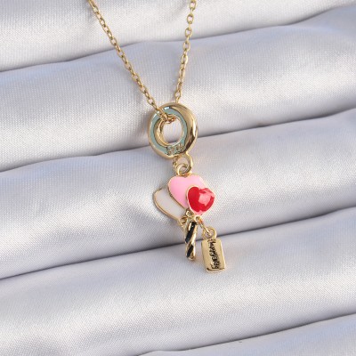 316L Çelik Gold Renk Renkli Kalp Figür Charm Model Kadın Kolye