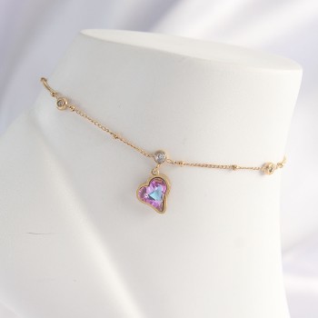 316L Çelik Gold Renk Renkli Zirkon Taşlı Kalp Halhal