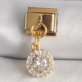 316L Çelik Gold Renk Sallantı Daire Zirkon Taşlı Nomination Charm