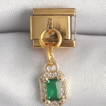 316L Çelik Gold Renk Sallantı Kare Yeşil Zirkon Taşlı Nomination Charm