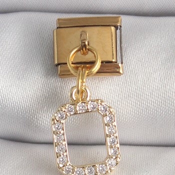 316L Çelik Gold Renk Sallantı Kare Zirkon Taşlı Nomination Charm