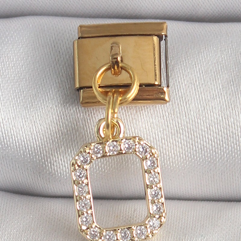 316L Çelik Gold Renk Sallantı Kare Zirkon Taşlı Nomination Charm