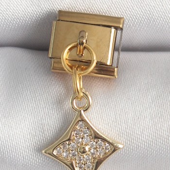 316L Çelik Gold Renk Sallantı Zirkon Taşlı Çiçek İşlemeli Nomination Charm