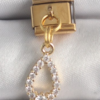 316L Çelik Gold Renk Sallantı Zirkon Taşlı Damla Model Nomination Charm