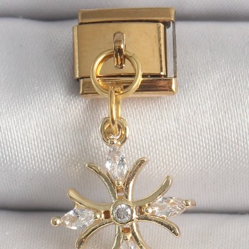 316L Çelik Gold Renk Sallantı Zirkon Taşlı Kar Tanesi Model Nomination Charm