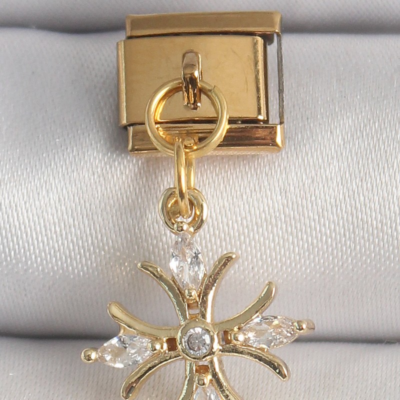 316L Çelik Gold Renk Sallantı Zirkon Taşlı Kar Tanesi Model Nomination Charm