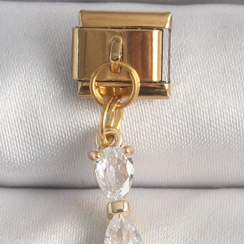 316L Çelik Gold Renk Sallantı Zirkon Taşlı Kurdele Model Nomination Charm