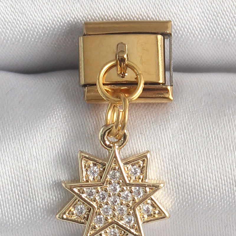 316L Çelik Gold Renk Sallantı Zirkon Taşlı Yıldız Model Nomination Charm