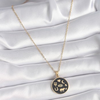 316L Çelik Gold Renk Siyah Şans Kolyesi