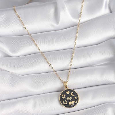 316L Çelik Gold Renk Siyah Şans Kolyesi