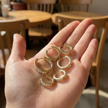 316L Çelik Gold Renk Su Yolu Halka Küpe Seti