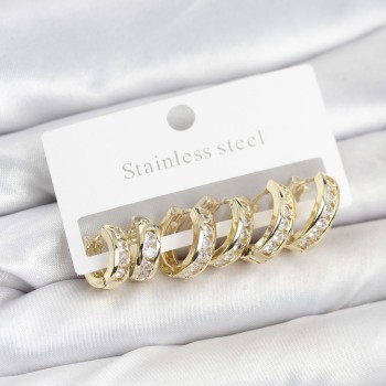 316L Çelik Gold Renk Su Yolu Halka Küpe Seti